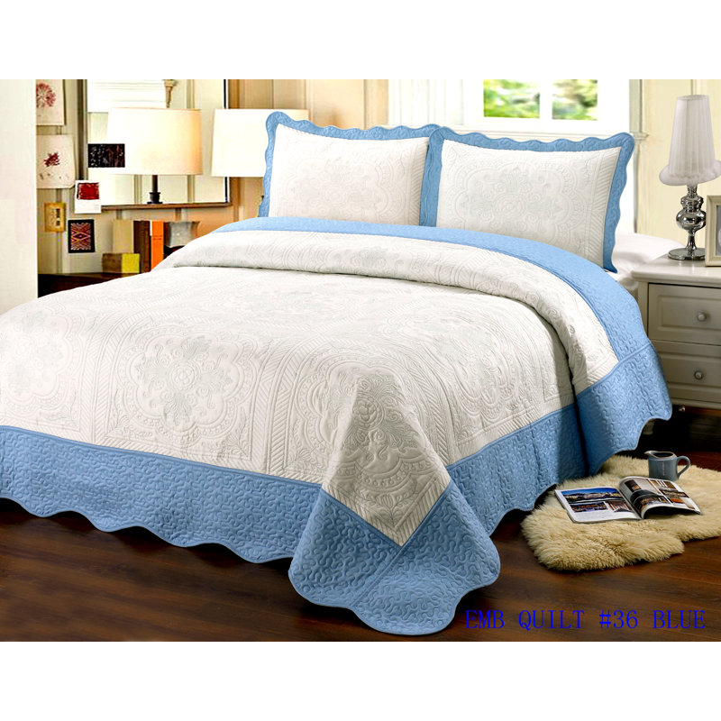 H & A Collection Light Blue Cotton Blend Quilt Set & Reviews Wayfair